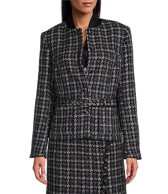 Preston York Eileen Coordinating Metallic Herringbone Tweed Jacket Dillard s