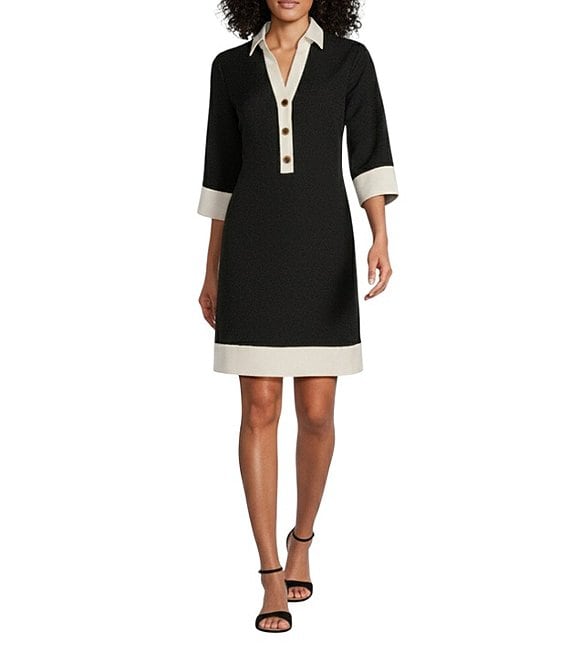 Preston & York Ethel 3/4 Sleeve Stretch Twill Shift Dress, Black/Navy - Image 1