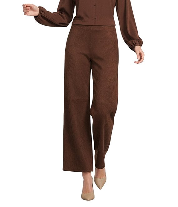 Preston & York Irina Stretch Suede Straight Leg Pants, Chestnut - Image 1