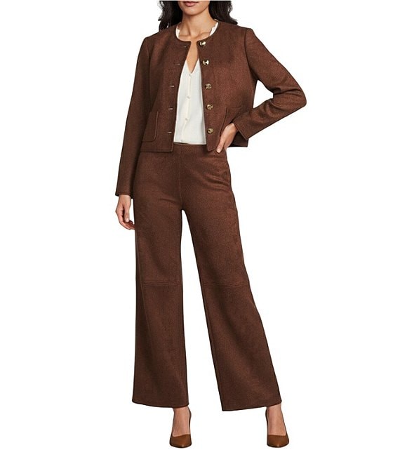 Preston & York Leighton Stretch Suede Crew Neckline Long Sleeve Jacket