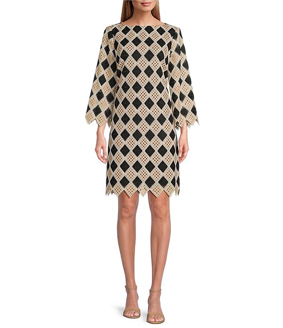 Preston & York Letitia Novelty Crochet Long Sleeve Shift Dress | Dillard's