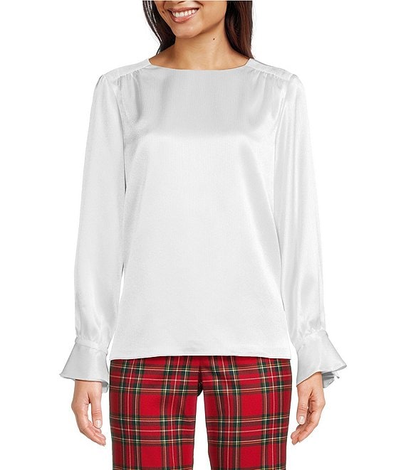 Color:True White - Image 1 - Long Sleeve Crew Neck Florence Blouse