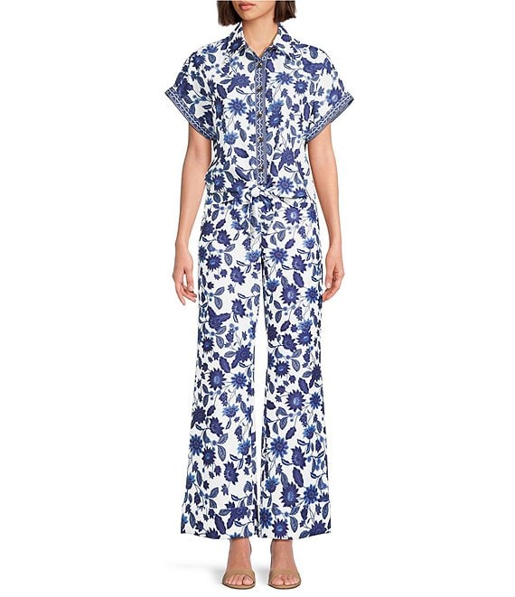 Preston & York Preston & York Mirabelle Short Sleeve Floral Button Front Collar Coordinating Blouse, Floral - Image 3