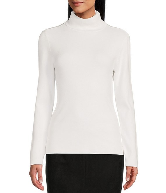 Color:White - Image 1 - Rachel Mock Neck Long Sleeve Sweater