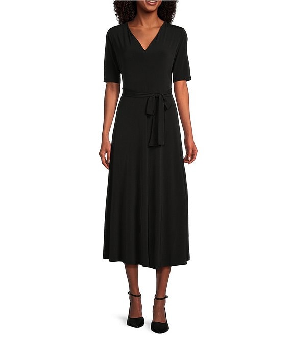 Color:Black - Image 1 - Sydney V-Neck Short Sleeve Tie Waist Dress
