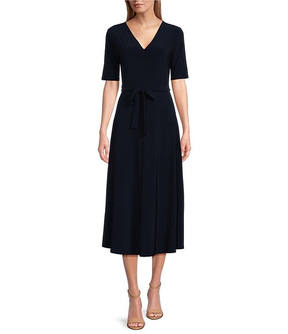 Preston & York Sydney V-Neck Short Sleeve Tie Waist Midi Dress | Dillard's