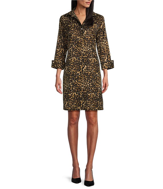 Color:cheetah - Image 1 - Taffeta Shift Long Sleeve Midi Thea Dress