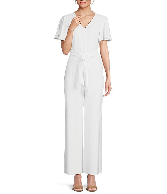 Preston & York Kayla V-Neck Short Flutter Sleeve Tie Belt Jumpsuit ...