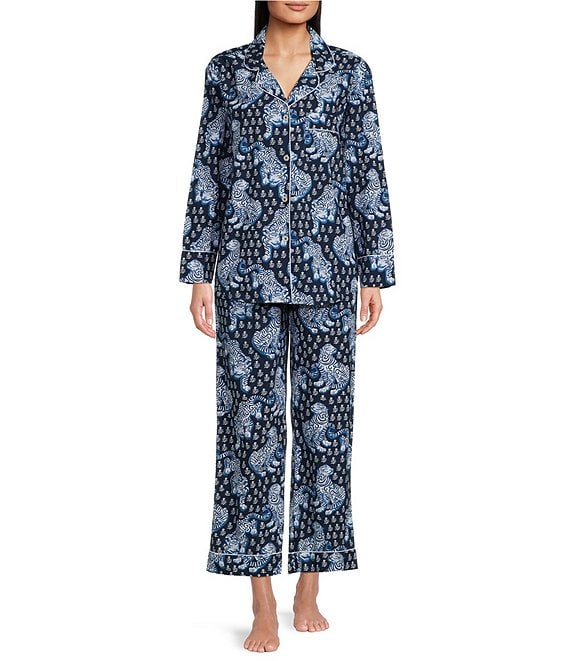 Printfresh Tiger Queen Print Long Sleeve Notch Collar Woven Pajama Set ...