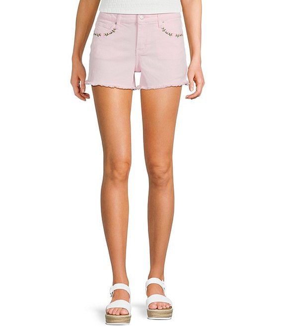 Prosperity Denim Pink Floral Embroidered Shorts