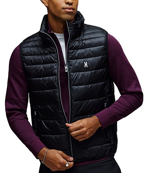 Psycho Bunny Solid Blythe Packable Puffer Vest, Black - Image 1