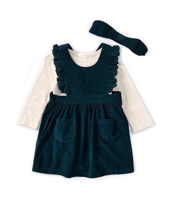 Purebaby Baby Girls Newborn 24 Months Sleeveless Corduroy Pinafore Dress Long Sleeve Knit Bodysuit Set 12 Months