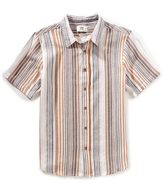 PX Clothing Short Sleeve Multi-Color Dobby Textured Vertical Stripe Shirt