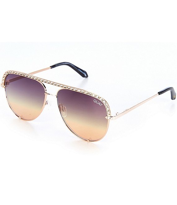 Color:Gold/Black Rose - Image 1 - Unisex High Key Mini Bling 51mm Aviator Sunglasses