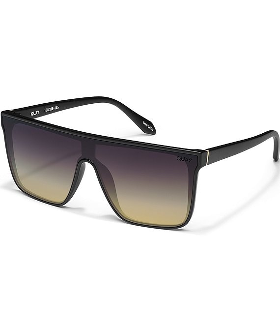 Color:Matte Black/Black Gold - Image 1 - Unisex Nightfall Medium 49mm Shield Sunglasses