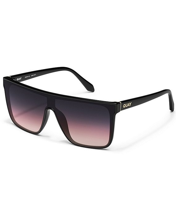 QUAY Unisex Nightfall Medium 49mm Shield Sunglasses, Black/Black Plum Pink - Image 1