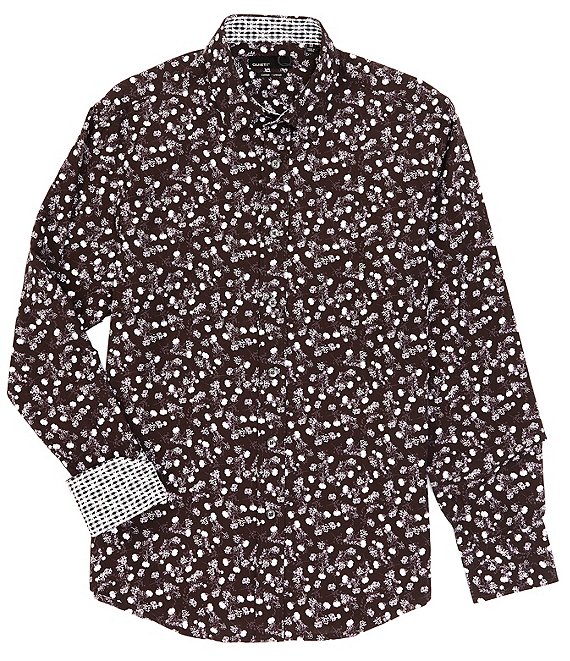 Quieti Black Floral Print Stretch Long-Sleeve Woven Shirt | Dillard's