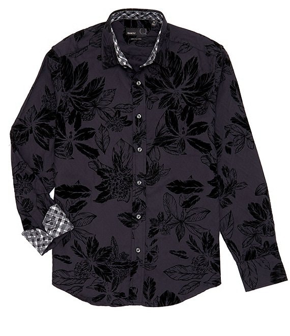 Quieti Floral Flocked Print Long-Sleeve Woven Shirt | Dillard's