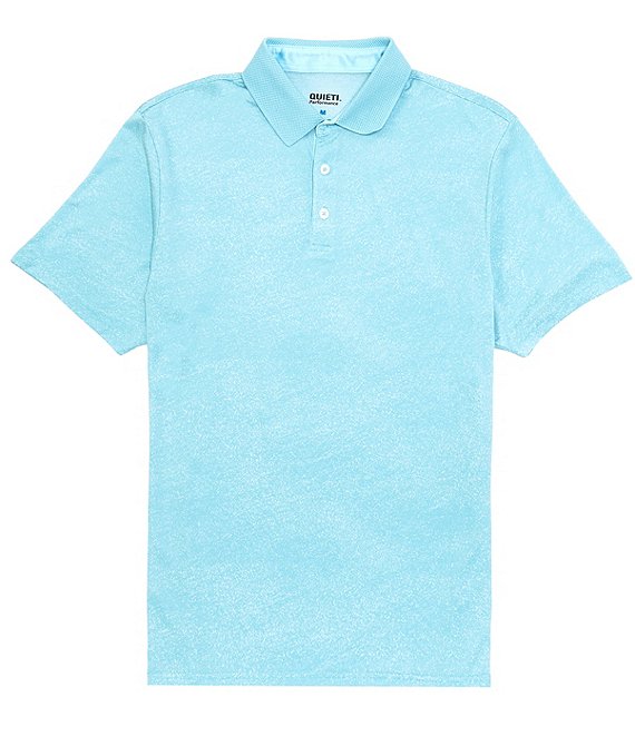 Color:Aqua - Image 1 - Speckled Print Short Sleeve Polo Shirt