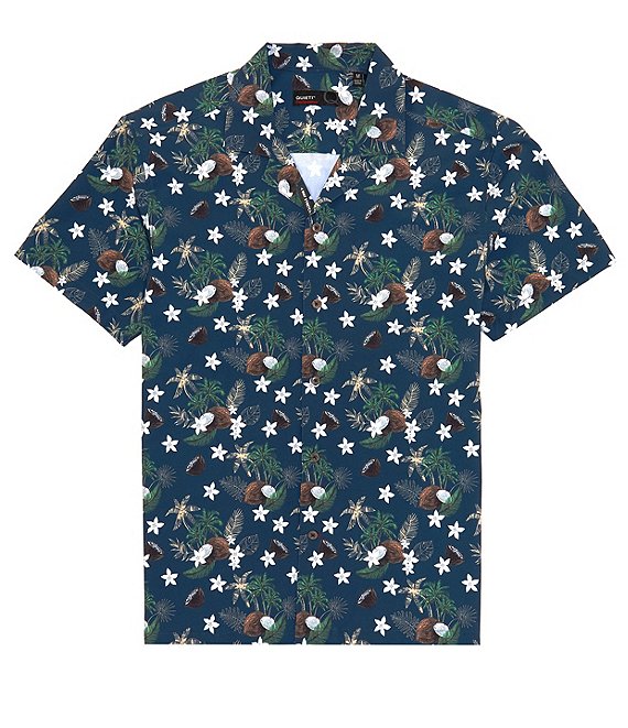 Quieti Tropical Print Performance Stretch Short-Sleeve Woven Camp Shirt