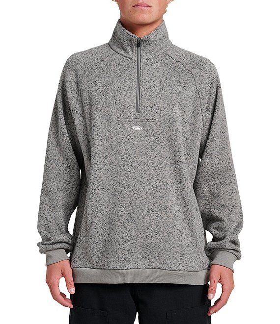 Quiksilver Keller Long Sleeve Half Zip Mock Neck Fleece Pullover, Smoked Gray Heather - Image 1