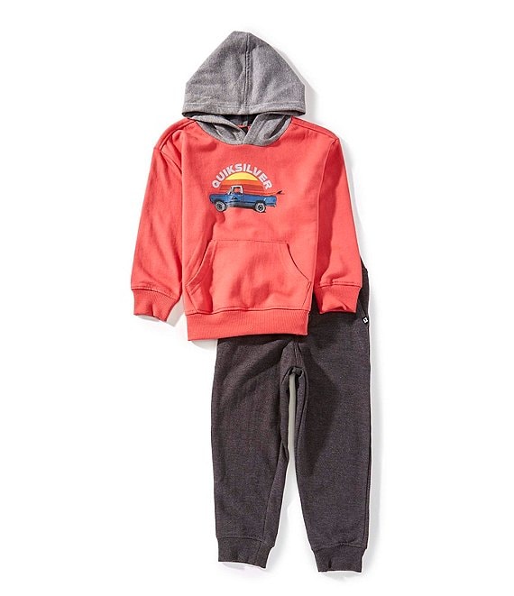 Quiksilver Little Boys Long-Sleeve Color Block Truck Graphic Fleece Hoodie & Solid Fleece Jogger Pants Set