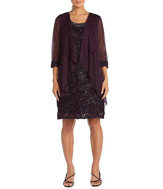 R & M Richards 3/4 Sleeve Beaded Crew Neck Lace 2-Piece Jacket Dress ...