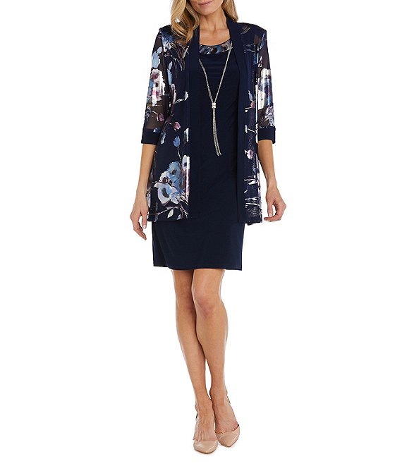 R & M Richards 3/4 Sleeve Crew Neck Floral 2-Piece Jacket Dress | Dillard's