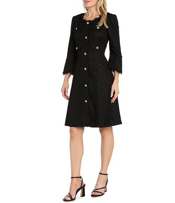 R & M Richards 3/4 Sleeve Gold Button Knit Dress