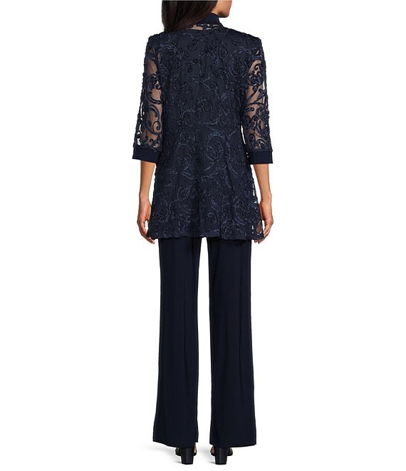 R & M Richards Embroidered Soutache Mesh Lace 3/4 Sleeve Scoop