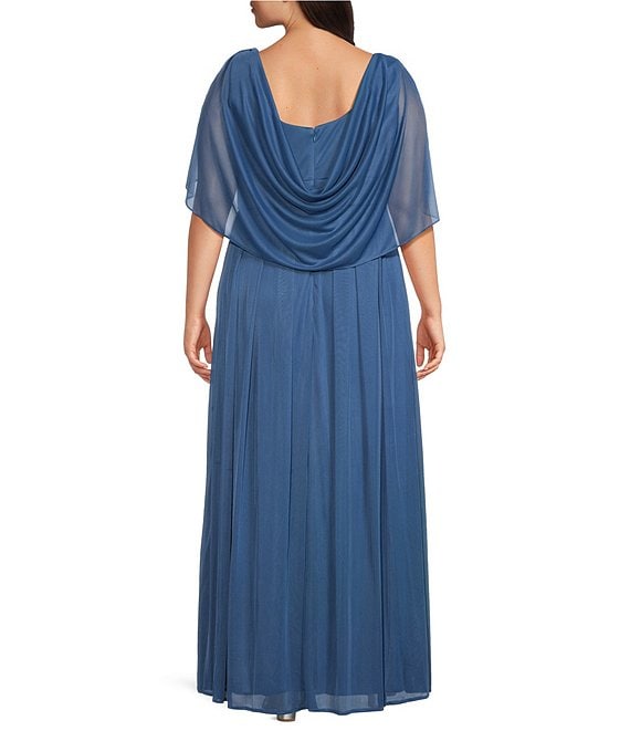 plus size matte jersey dress R M Richards Plus Size Matte Jersey Chiffon V-Neck Caplet Overlay Rhinestone Mother of the Bride Dress , Womens, 22W, Wedgewood