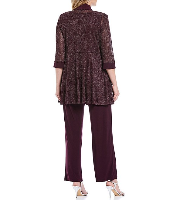 Mr,STYLE 　Captains #BRETHABLEセットアップ　M R & M Richards Plus Size Metallic Knit 3/4 Sleeve Open Front 3