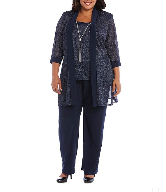 R & M Richards Plus Size Metallic Knit 3/4 Sleeve Open Front 3