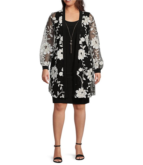 R And M Richards Plus Size Scoop Neck 34 Sleeve Floral 2 Piece Jacket Dress Dillards 5754