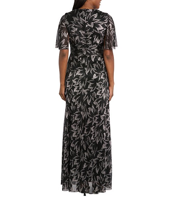 r&m richards metallic dress R & M Richards Women's Metallic Foil Knit Side Drape Dress, Silver, 12