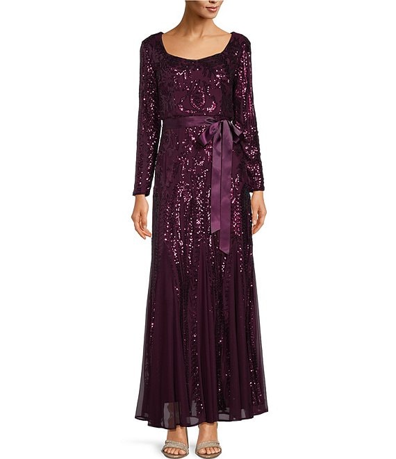 r&m richards embroidered sequin panel gown