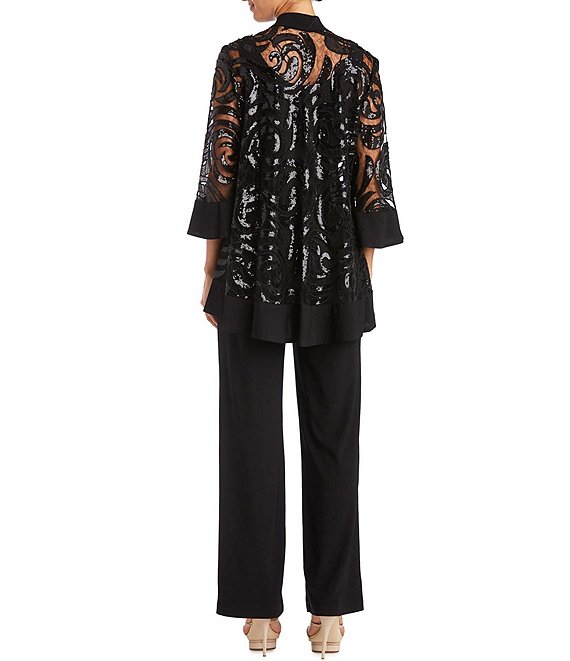 R & M Richards Swirl Sequin Scoop Neck 3/4 Sleeve Jacket 3-Piece