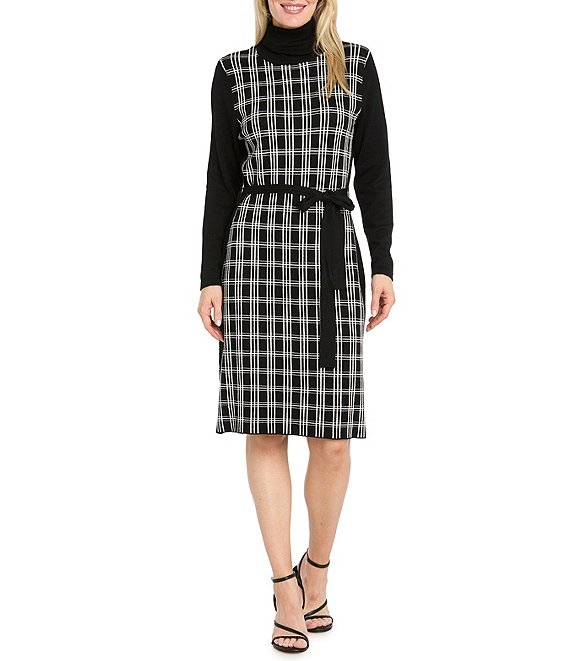 R & M Richards Windowpane Belted Shift Dress
