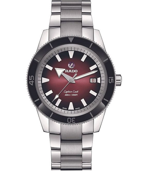 RADO Unisex Captain Cook Automatic Red Dial Silver Stainless Steel Bracelet Watch