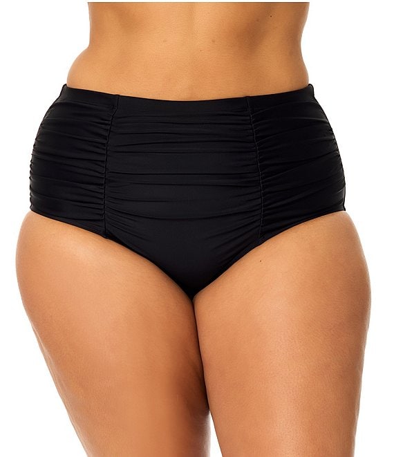Raisins Curve Plus Size Solid Costa Front Shirring High Waist Swim Bottom