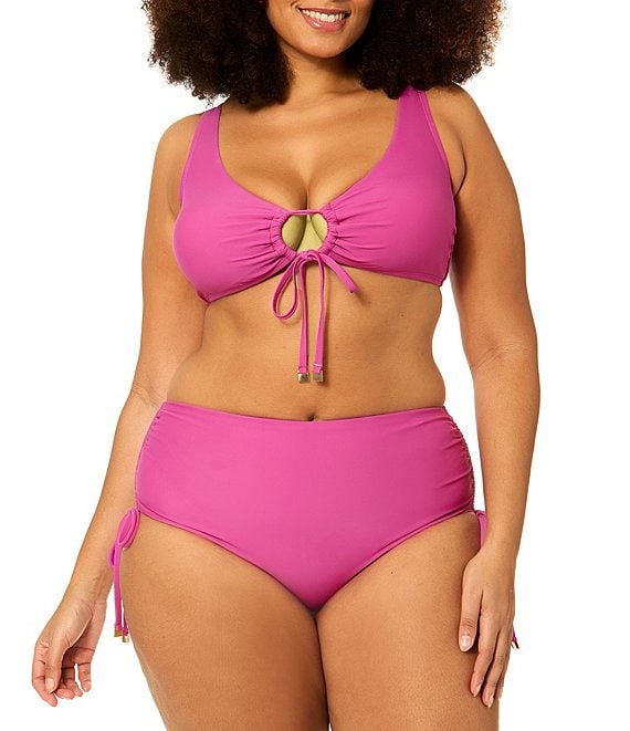 Raisins Curve Plus Size Tie Front Keyhole Bra Swim Top & High Waisted Tie Side Swim Bottom