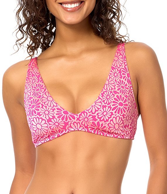 Raisins Flower Jacquard Pisces V-Neck Bra Swim Top