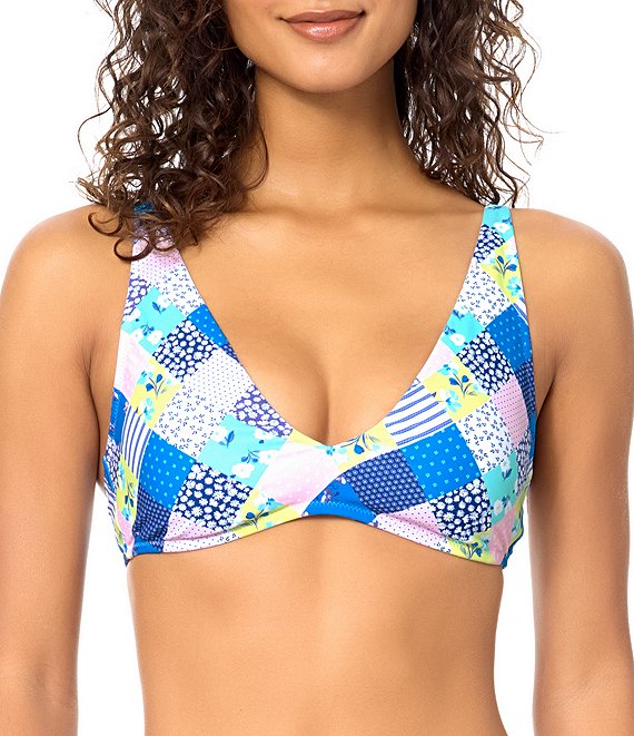 Raisins Quilted Summer Pisces V-Neck Tie Back Bra Swim Top