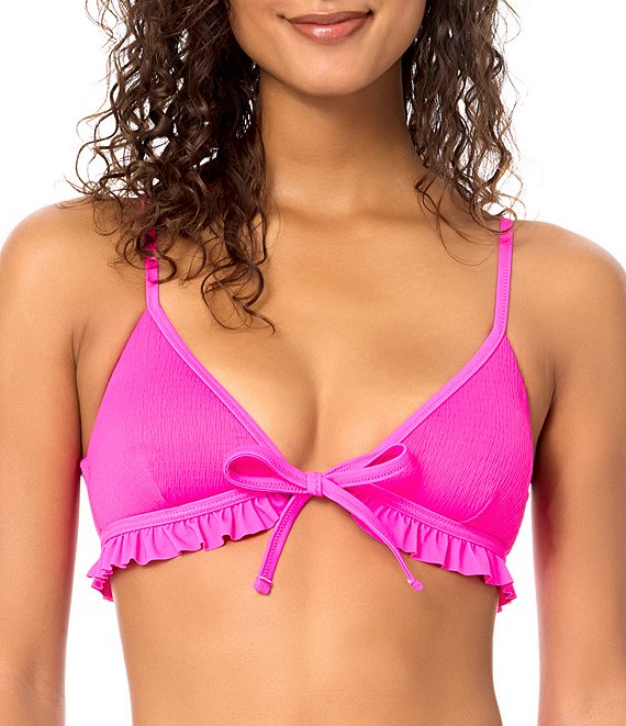 Raisins Smocking Solid Texture Shaye Ruffle Bralette Swim Top