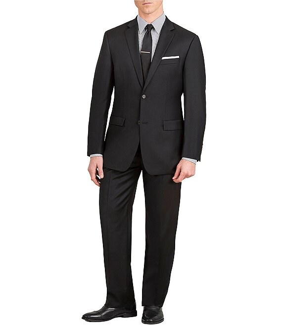 Color:Black - Image 1 - Athletic Fit Flat Front 2-Piece Suit