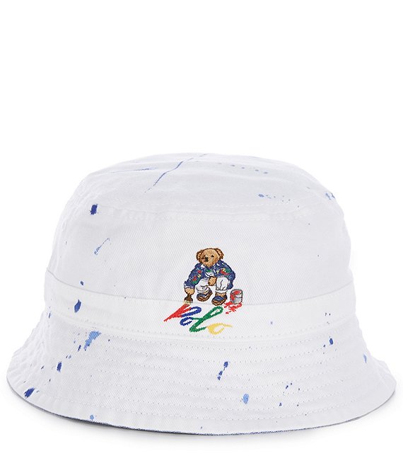 Ralph Lauren Boys' paint-splatter Polo Bear Bucket Hat - Baby - White - Size 3-9 Months
