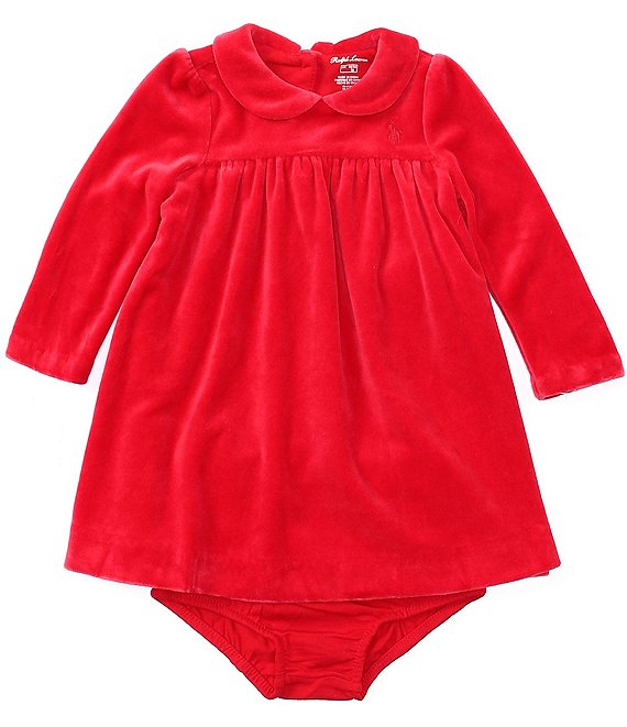 Ralph Lauren Baby Girls 3-24 Months Long-Sleeve Shirred Velour A-Line Dress