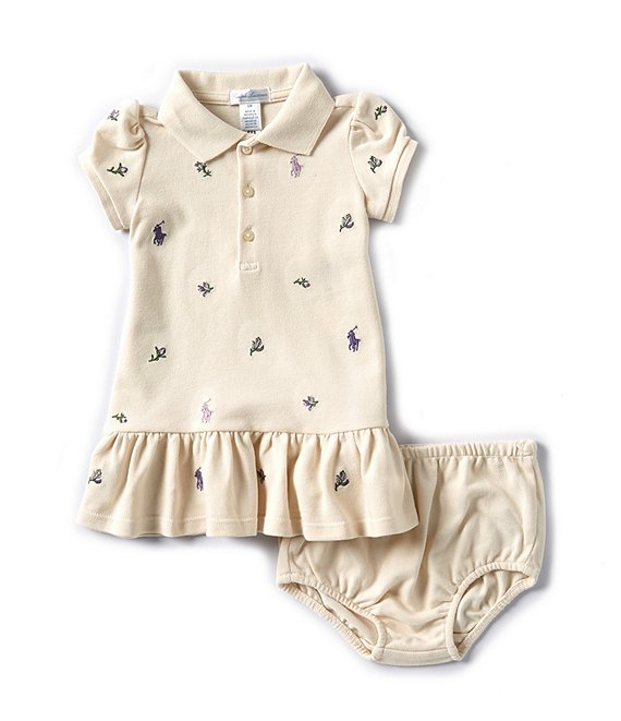 Ralph Lauren Baby Girls 3 24 Months Puffed Sleeve Polo Pony Mesh Flounced Skirt Polo Dress Dillard s