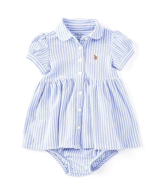 Color:Harbor Island Blue - Image 1 - Baby Girls 3-24 Months Stripe Knit Oxford Dress & Bloomers Set