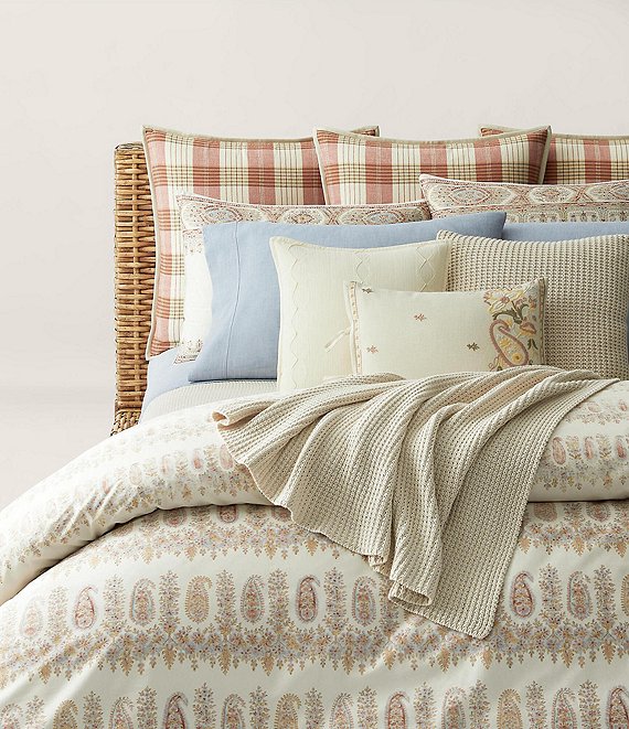 Color:Coral/Chambray Blue - Image 1 - Camile Paisley Duvet Cover